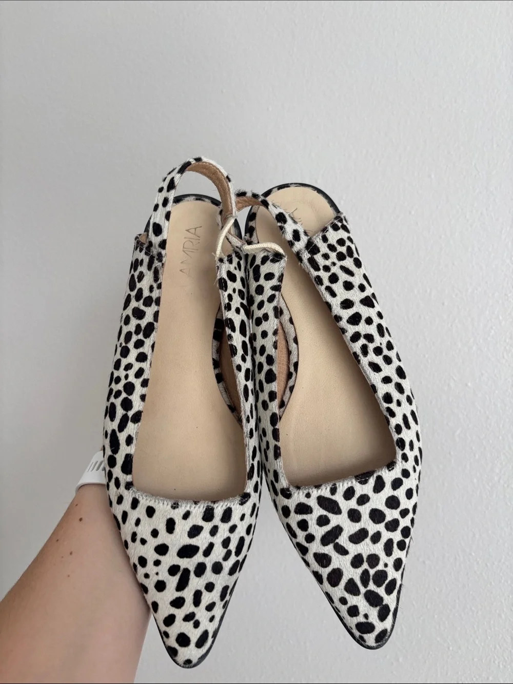 Amria pointy-toe slingback flats with calf hair animal print size EU 36